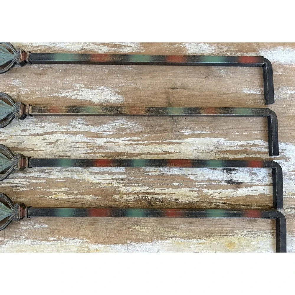 Vintage Victoria style swing arm curtain drapery rods green red ornate finial